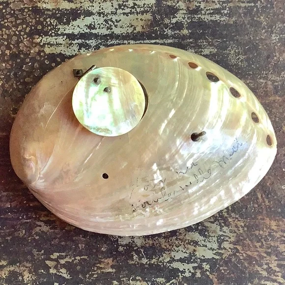 Antique / Vintage Mother of Pearl Abalone Ink Well - Picture 2 of 11